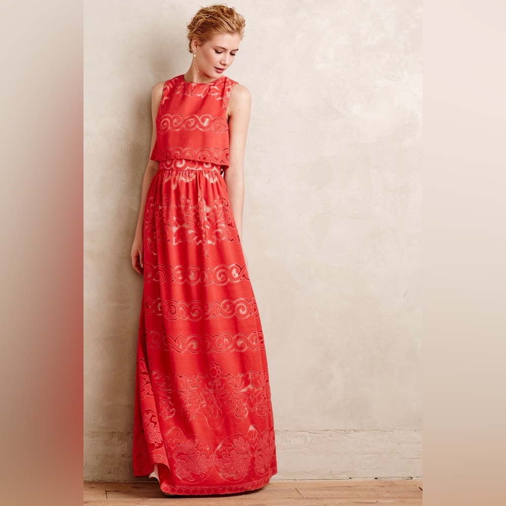 Anthropologie Coral Garden Maxi Dress Size 6
